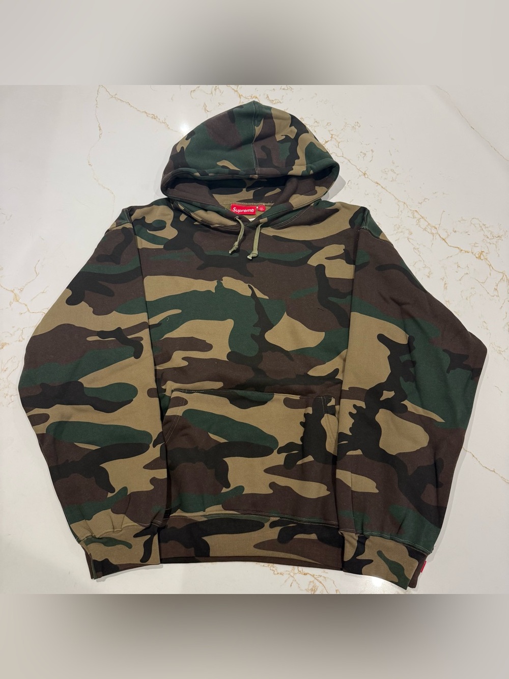 Supreme Satin Applique Hooded Sweatshirt Woodland Camo(SS26) Size Large